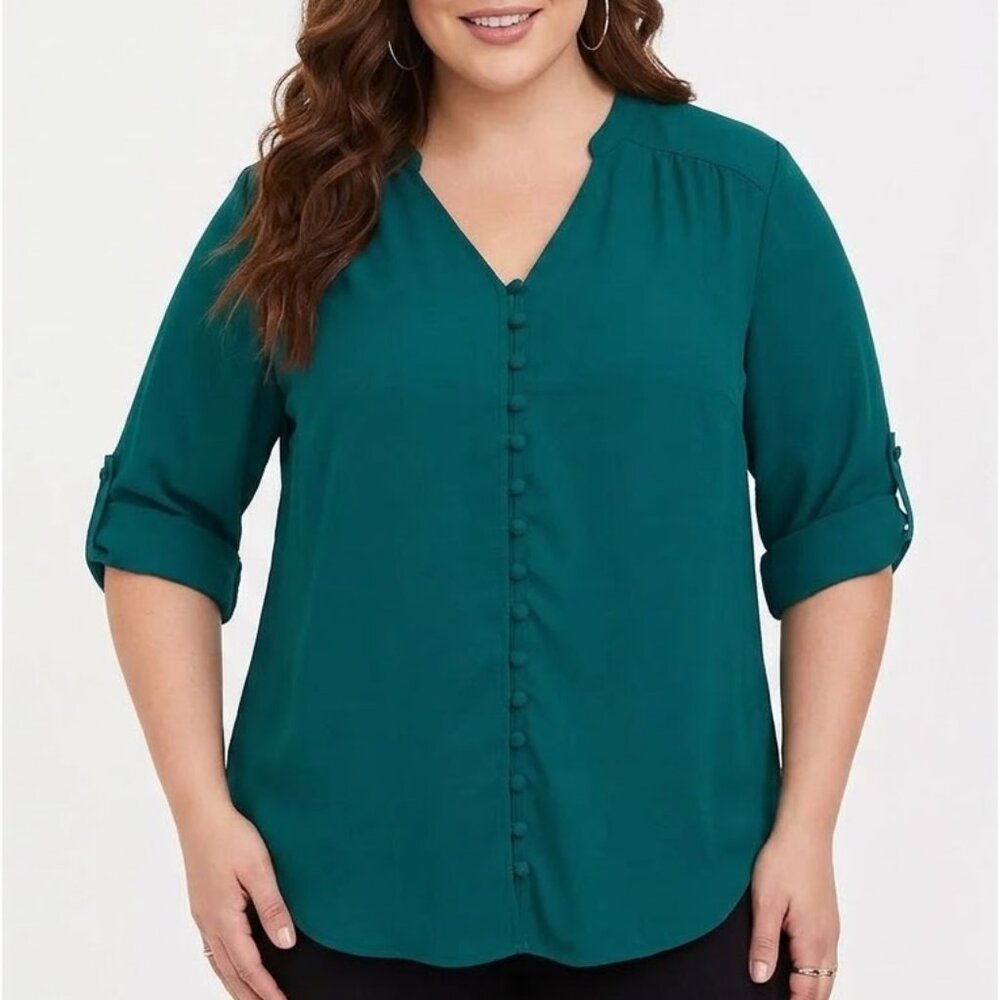 Torrid Goth Corp Georgette Button Down Teal Tunic Blouse Size 3